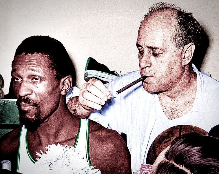Bill Russell and Red Auerbach after the 1966 Boston Celtics championship