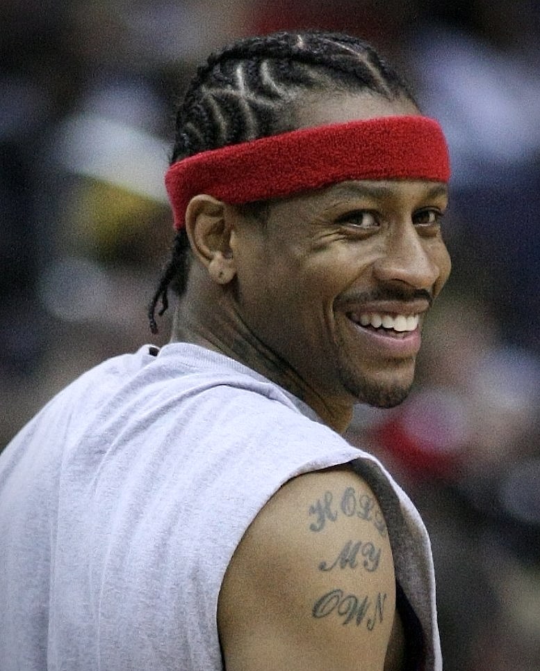 Allen Iverson driving the lane for the Philadelphia 76ers