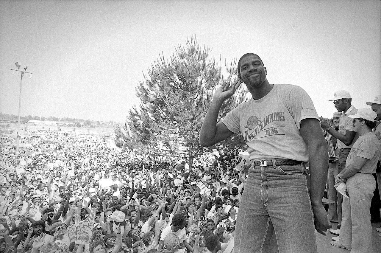 Editorial tile: Magic Johnson, #32, Lakers Showtime era