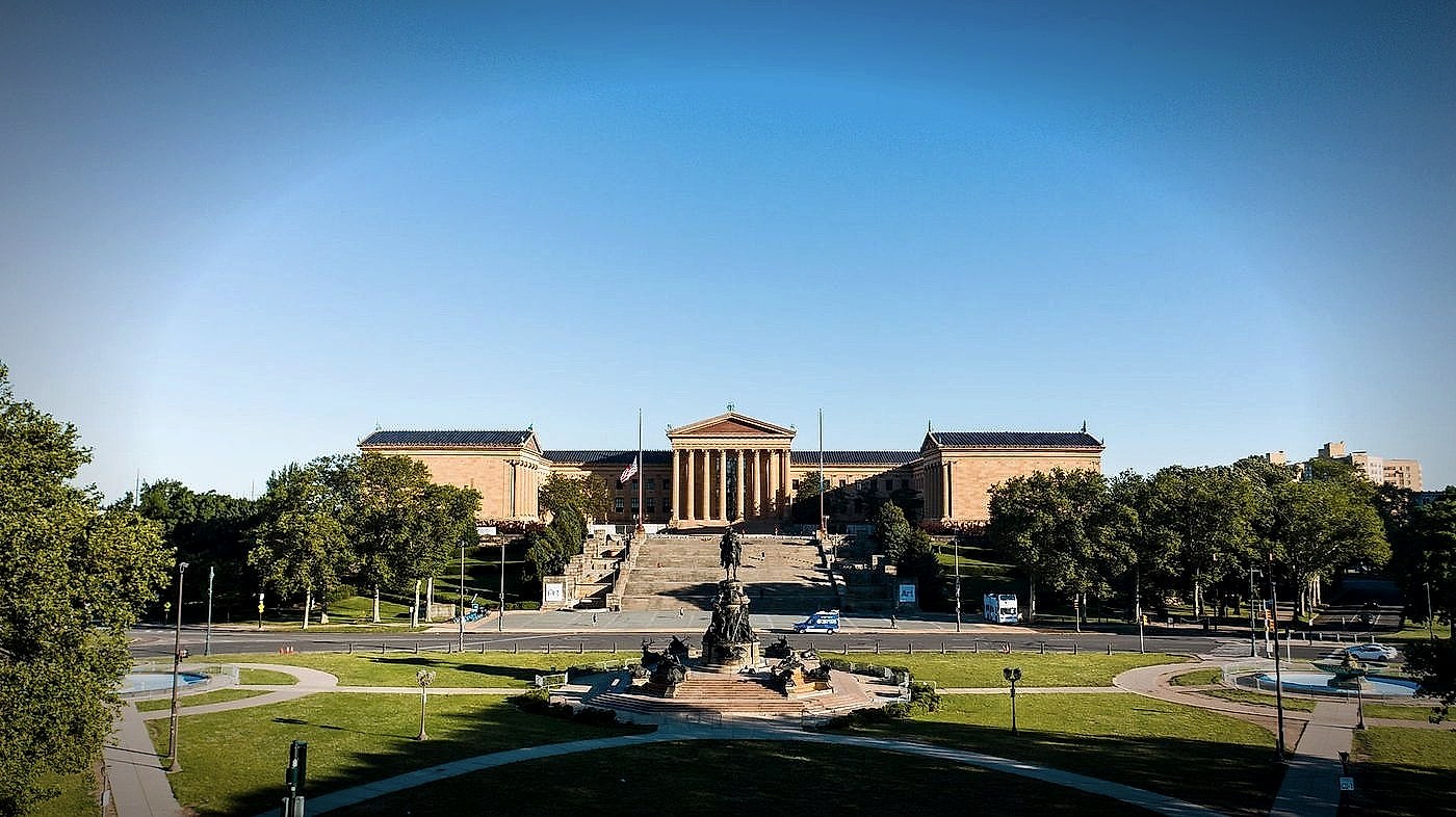 The Philadelphia Museum of Art and its steps at the end of the Benjamin Franklin Parkway